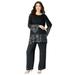 Plus Size Women's Sequin-Embellished Pantset by Roaman's in Black (Size 22 W)