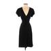 Merona Casual Dress - Party V Neck Short sleeves: Black Solid Dresses - Women's Size Small