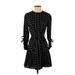 La Vie Rebecca Taylor Casual Dress - Mini Crew Neck 3/4 sleeves: Black Grid Dresses - Women's Size X-Small