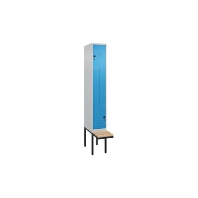 C+P Z-Spind Classic PLUS, Kunststoff untergebaute Sitzbank, 2 Abteile, HxBxT 212x30x82cm, Sicherheitsdrehriegel, Hellgrau/Resedagrün von PROREGAL Image