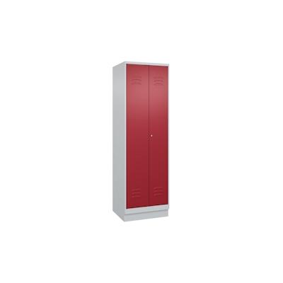 C+P Doppel-Spind Classic PLUS, Sockel, 2 Abteile, HxBxT 195x60x50cm, Zylinderschloss, Hellgrau/Rubinrot von PROREGAL Image