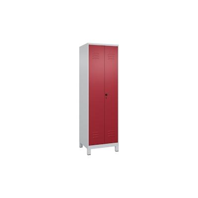 C+P Doppel-Spind Classic PLUS, Füßen, 2 Abteile, HxBxT 195x60x50cm, Sicherheitsdrehriegel, Hellgrau/Rubinrot von PROREGAL Image