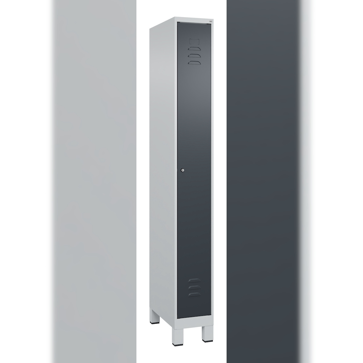 C+P Spind Classic PLUS, Füßen, 1 Abteil, HxBxT 195x25x50cm, Zylinderschloss, Hellgrau/Anthrazit von PROREGAL Image