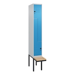 C+P Z-Spind Classic PLUS, Buche untergebaute Sitzbank 2 Abteile, HxBxT 212x30x82cm, Zylinderschloss, Hellgrau/Reinorange von PROREGAL Image