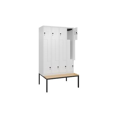 C+P Z-Spind Classic PLUS, Buche untergebaute Sitzbank 8 Abteile, HxBxT 212x120x82cm, Sicherheitsdrehriegel, Verkehrsweiß von PROREGAL Image