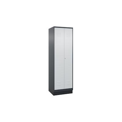 C+P Doppel-Spind Classic PLUS, Sockel, 2 Abteile, HxBxT 195x60x50cm, Zylinderschloss, Anthrazit/Hellgrau von PROREGAL Image