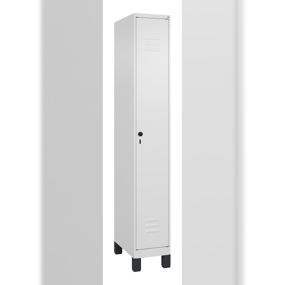 C+P Spind Classic PLUS, Füßen, 1 Abteil, HxBxT 195x30x50cm, Sicherheitsdrehriegel, Verkehrsweiß von PROREGAL Image