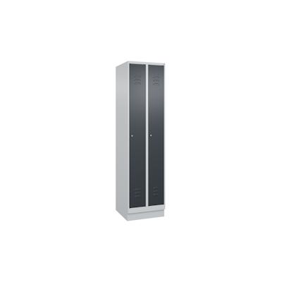 C+P Spind Classic PLUS, Sockel, 2 Abteile, HxBxT 195x50x50cm, Zylinderschloss, Hellgrau/Anthrazit von PROREGAL Image
