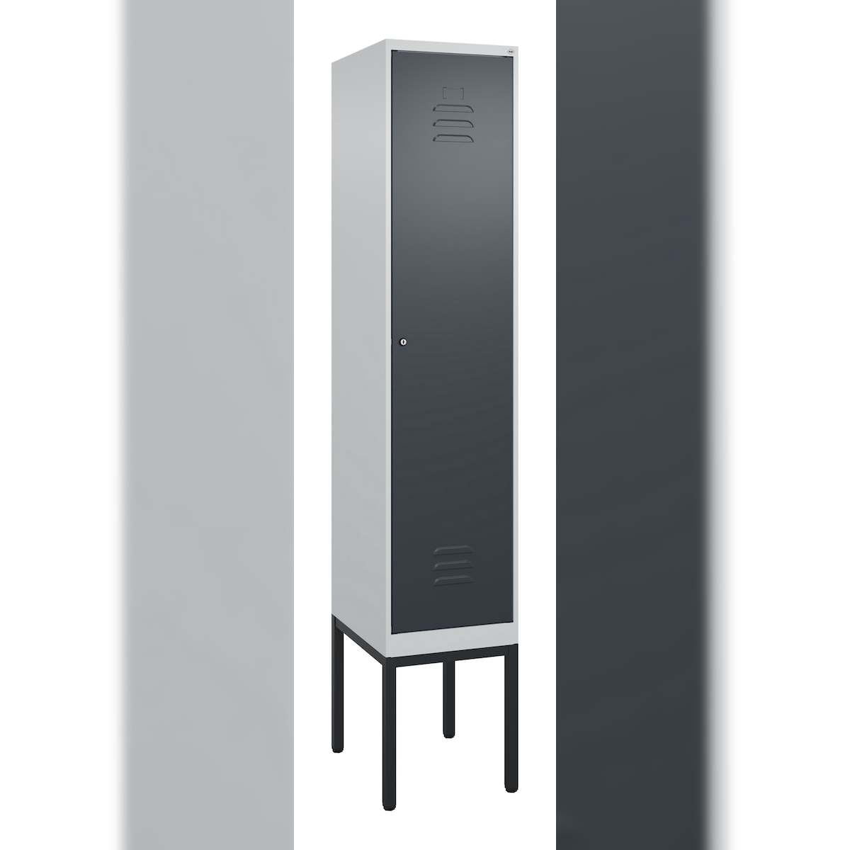 C+P Spind Classic PLUS, Gestell, 1 Abteil, HxBxT 212x40x50cm, Zylinderschloss, Hellgrau/Anthrazit von PROREGAL Image