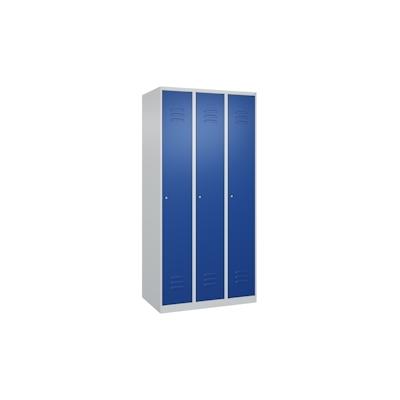 C+P Spind Classic PLUS, 3 Abteile, HxBxT 185x90x50cm, Zylinderschloss, Hellgrau/Enzianblau von PROREGAL Image