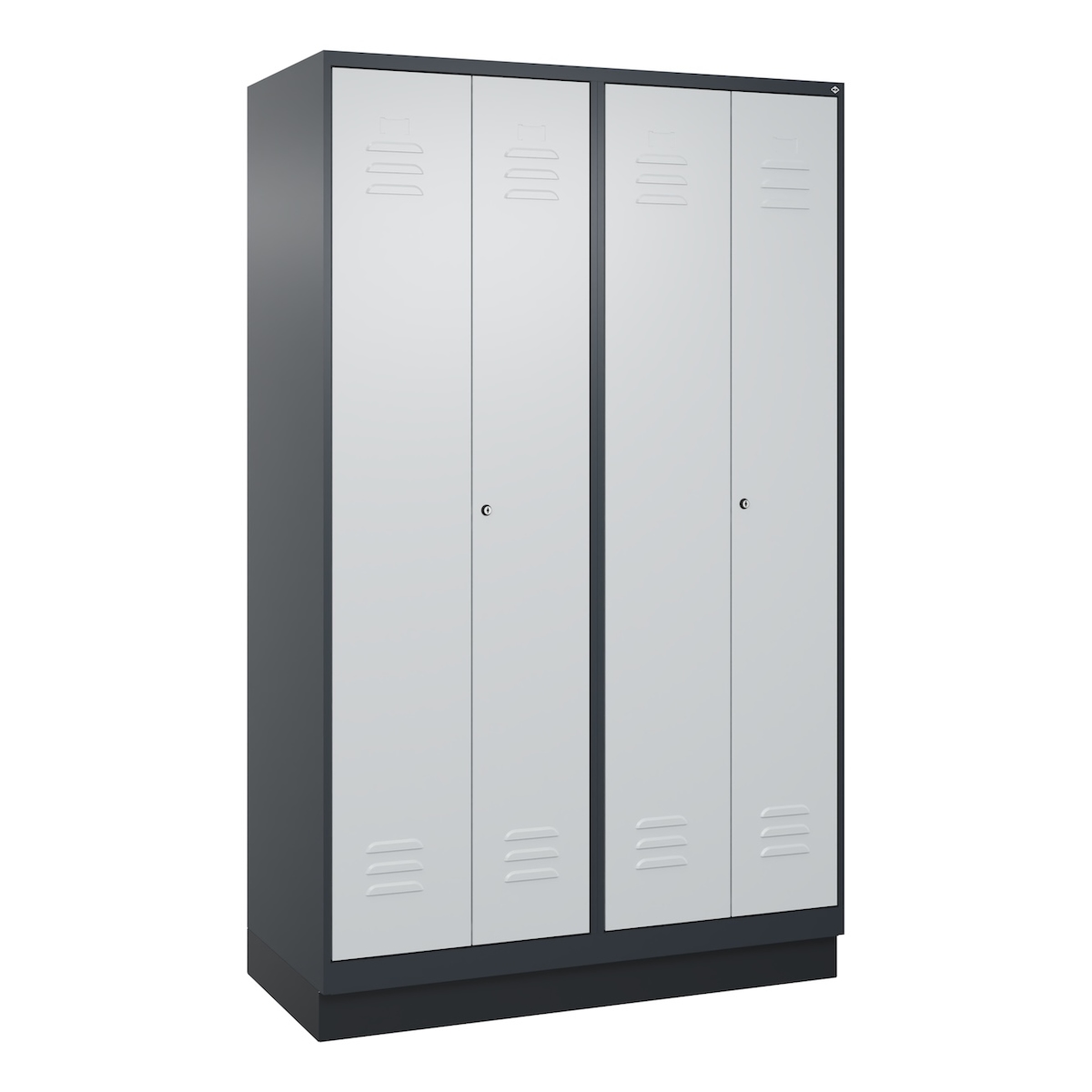 C+P Doppel-Spind Classic PLUS, Sockel, 4 Abteile, HxBxT 195x120x50cm, Zylinderschloss, Anthrazit/Hellgrau von PROREGAL Image