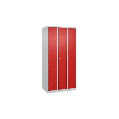 C+P Spind Classic PLUS, 3 Abteile, HxBxT 185x90x50cm, Zylinderschloss, Hellgrau/Rot von PROREGAL Image