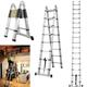 5M Telescopic Folding Ladder Aluminium Telescopic Ladder 2.5+2.5M A-Frame Multi-Purpose Extendable Ladder with Stabiliser Bar Anti-Slip Portable Loft Ladders Extension Ladder for Home, Attic, Garden