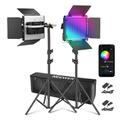 NEEWER 2X Verbesserte 660 PRO II 50W RGB LED Videoleuchte Panel Set Stative Ständer mit App Steuerung Keine Farbverschiebung 360° Vollfarbe Video Licht/CRI97+/3200K~5600K Studio Dauerlicht Fotografie