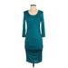 Venus Casual Dress - Midi Scoop Neck 3/4 sleeves: Teal Solid Dresses - Women's Size Small