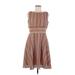 Melonie T Casual Dress - A-Line Crew Neck Sleeveless: Brown Print Dresses - Women's Size 8