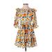 Shein Casual Dress - A-Line Boatneck 3/4 sleeves: Orange Floral Dresses - Women's Size Small