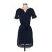 Tommy Hilfiger Casual Dress - Mini V Neck Short sleeves: Blue Print Dresses - Women's Size X-Small