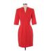 Tahari Casual Dress - Sheath V Neck 3/4 sleeves: Red Print Dresses - Women's Size 2 Petite