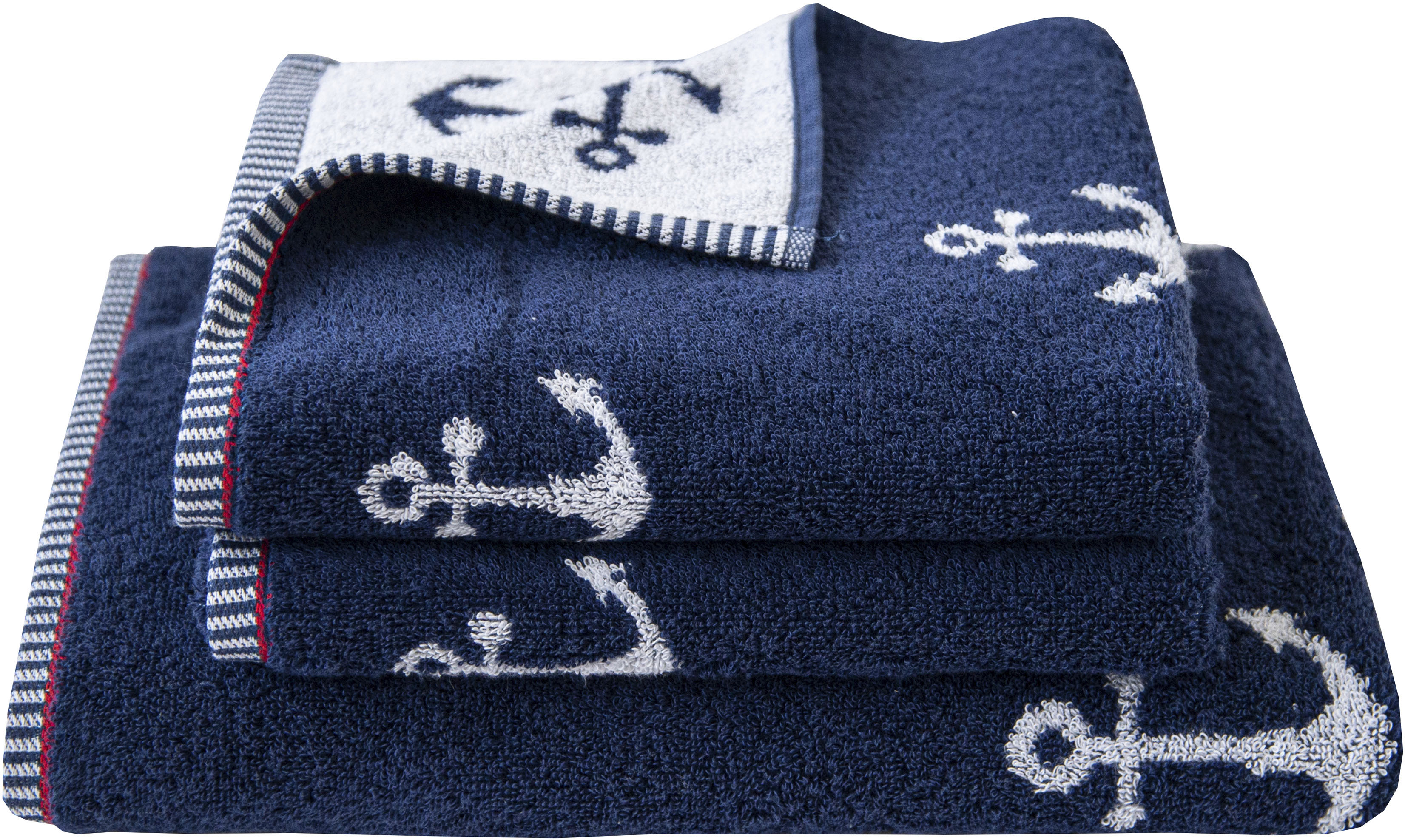 Handtuch Set DYCKHOFF "Maritim, Nautic", blau (navy), 3 Stk., Frottier, Frottier, Obermaterial: 100% Baumwolle, Handtuch-Sets, 2 Handtücher (50x100 cm), 1 Duschtuch (70x140 cm)