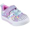 Lauflernschuh SKECHERS "TWINKLE SPARKS - JUMPIN CLOUDS", Kinder, Gr. 26, bunt (lavendel, multi), Lederimitat, Synthetik, Glitzer, sportlich, Schuhe, Blink,-Klettschuh mit Nieten, Größenschablone zum Download