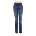 Abercrombie & Fitch Jeans - Mid/Reg Rise Skinny Leg Denim: Blue Bottoms - Women's Size 4 Tall - Dark Wash