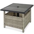 Latitude Run® Wicker Rattan Patio Side Table Outdoor Furniture For Garden, Pool, Deck W/Umbrella Hole - Brown Wood/Metal in Gray | Wayfair