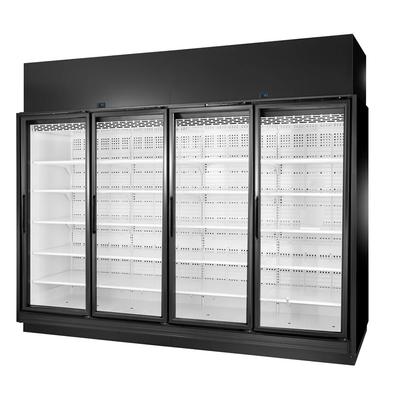 True TRM4L-BLK-WHT-1BLKRRRR-YY-4 126 1/2" Four Section Supermarket Display Freezer, 4 Right Hinge Doors, Black, 208-240v | True Refrigeration