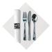 Hoffmaster 119978 CaterWrap Linen-Like Heavy Weight Disposable Cutlery Set - Plastic, Silver, Metallic Silver/Black/White, Scroll-patterned Band