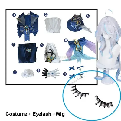 Focalors Furina Cosplay Kostüm Wimpern Genshin Anime Spiel Cosplay Outfits Kleid Perücke Hut Anzug Image