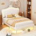 Full/Queen Size Upholstered Bed Frame with LED Lights,Modern Upholstered Princess Bed With Crown Headboard, LED Bed Frame