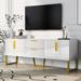 Contemporary TV Stand for 75-Inch TVs, Storage Cabinet with Drawers and Cabinets - Wood Console Table with Metal Legs