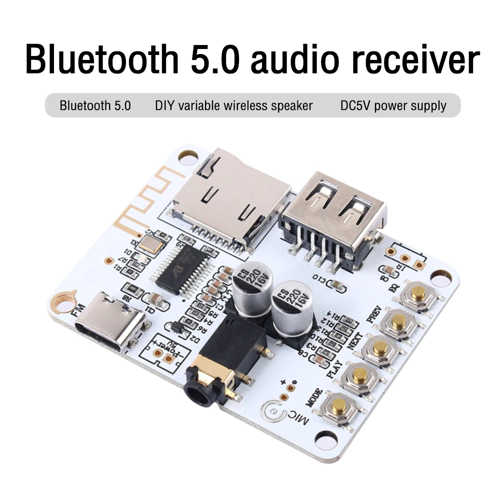 TYPE-C DC 5V Bluetooth 5.0 scheda ricevitore Audio con Slot per scheda Tf Usb decodifica riproduzione modulo musicale Stereo Wireless