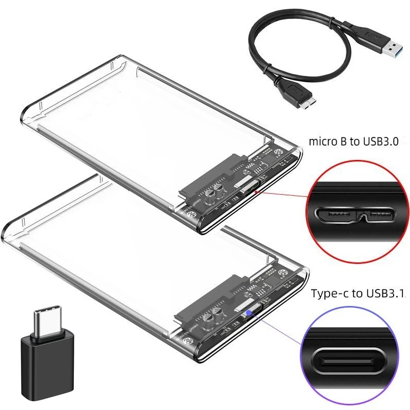 USB 3.0/Typ C zu SATA III Festplattengehäuse für 2,5 Zoll HDD SSD Externes Festplattengehäuse Festplattenboxen unterstützen UASP HDD Box Image