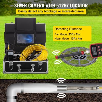 VEVOR 165' Cable IP68 Sewer Video Camera with Locator 512Hz Sonde Transmitter&Receiver with 16GB SD Card 1200TVL 7" LCD Monitor