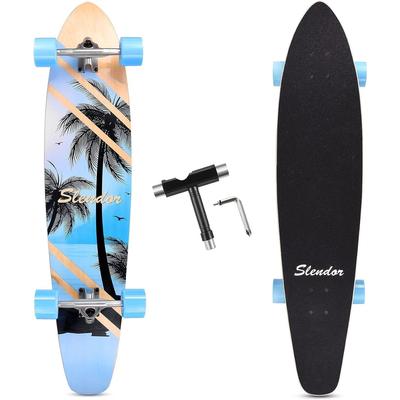 42 in. Coconut Tree Longboard Skateboard Drop Through Deck Complete Maple Cruiser Freestyle, Camber Concave