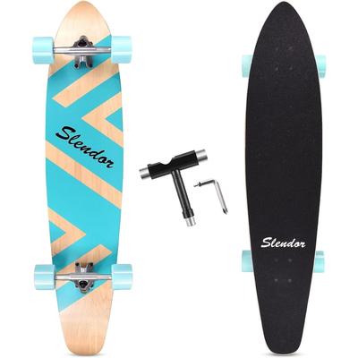 42 in.Geometric Light Blue Longboard Skateboard Drop Through Deck Complete Maple Cruiser Freestyle, Camber Concave