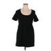 James Perse Casual Dress - Mini Scoop Neck Short sleeves: Black Solid Dresses - Women's Size X-Large