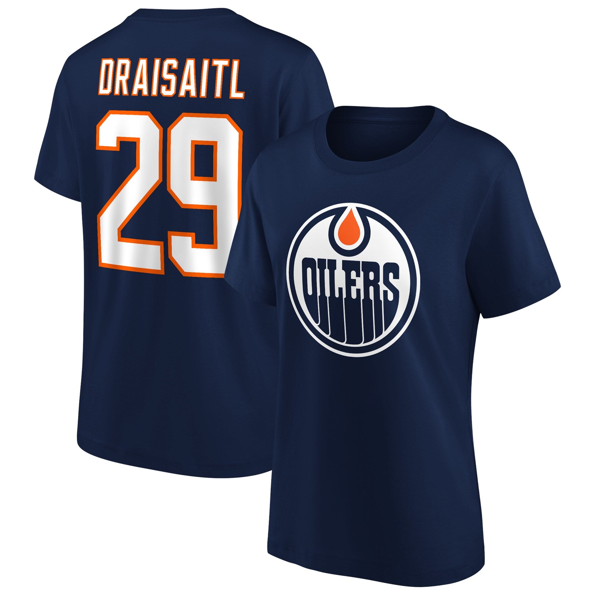Edmonton Oilers Fanatics Branded Iconic Name & Number Graphic T-Shirt – Leon Draisaitl 29 – Damen