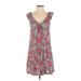 American Eagle Outfitters Casual Dress - Mini V-Neck Sleeveless: Red Floral Dresses - Women's Size Small