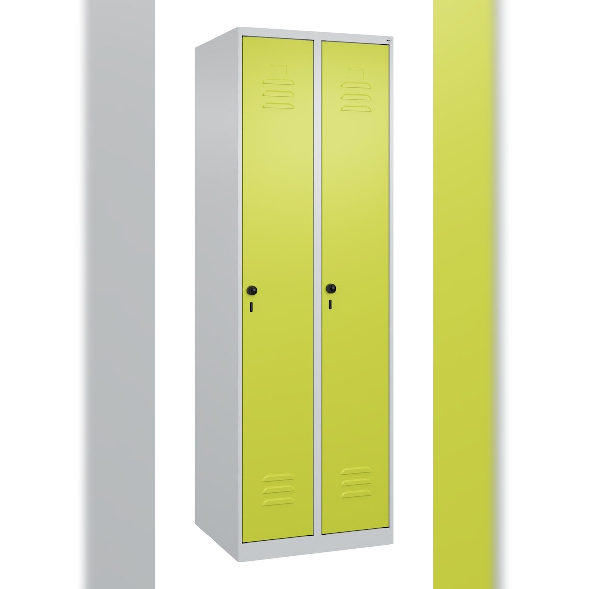 C+P Spind Classic PLUS, 2 Abteile, HxBxT 185x60x50cm, Sicherheitsdrehriegel, Hellgrau/Clowngrün von PROREGAL Image