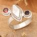 Chic Trio,'Sterling Silver Cultured Biwa Pearl and Garnet Cocktail Ring'