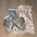 Victoria's Secret Shoes | Nwt - Victoria’s Secret - Gold Crystal Bling Satin Sandals - Size M (7/8) | Color: Gold/Silver | Size: M (7-8)