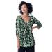 Plus Size Women's Twisted Knot-Front Tunic by ellos in Black Green Leaf Print (Size 1X)