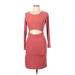 Fashion Nova Cocktail Dress - Bodycon Scoop Neck 3/4 sleeves: Burgundy Print Dresses - Women's Size Large