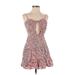 Aeropostale Casual Dress - Mini Plunge Sleeveless: Pink Floral Dresses - Women's Size X-Small
