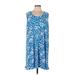 Draper James Casual Dress - Mini Scoop Neck Sleeveless: Blue Floral Dresses - Women's Size Large