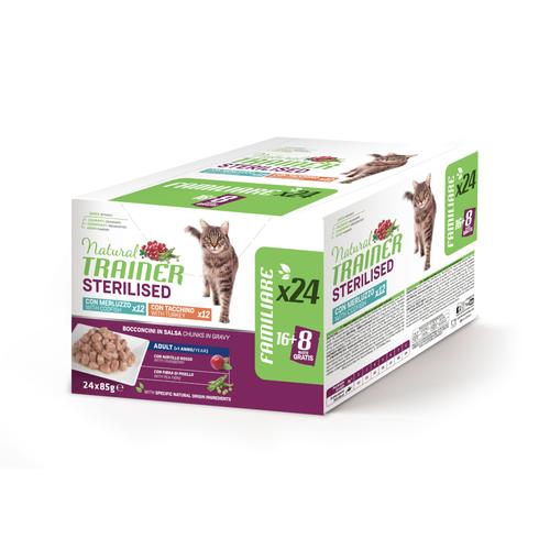 24x85g Natural Trainer Adult Sterilised Mixpaket: Truthahn und Kabeljau