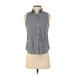 J.Crew Sleeveless Button Down Shirt: Black Checkered/Gingham Tops - Women's Size X-Small Petite