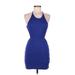 TOBI Cocktail Dress - Bodycon Halter Sleeveless: Blue Print Dresses - Women's Size Medium